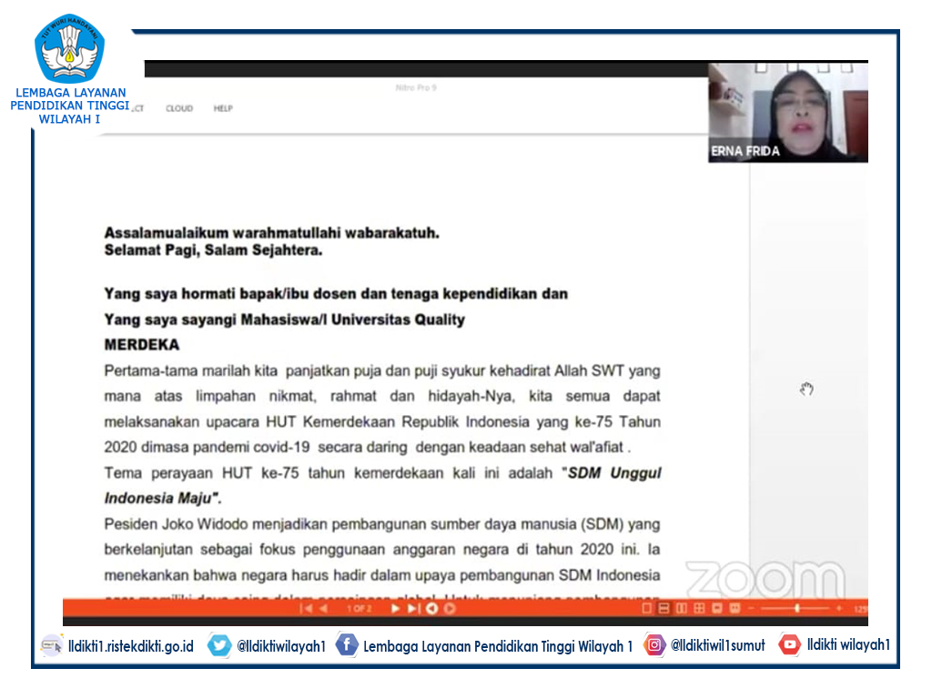 UNIVERSITAS QUALITY MEMPERINGATI HARI KEMERDEKAAN RI KE 75 SECARA DARING