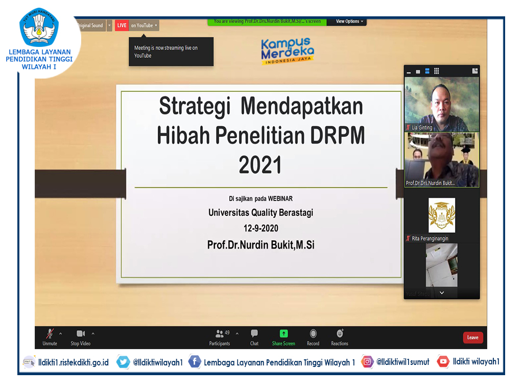 Webinar Strategi Persiapan Penulisan Proposal Mendapatkan Hibah DRPM 2021