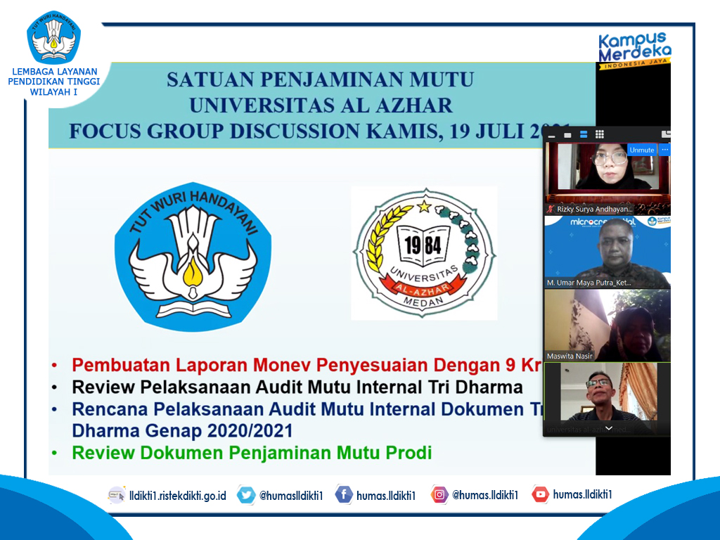 Universitas Al Azhar Melakukan Focus Group Discussion (FGD) Online 
Hasil Monev Genap 2020/2021
