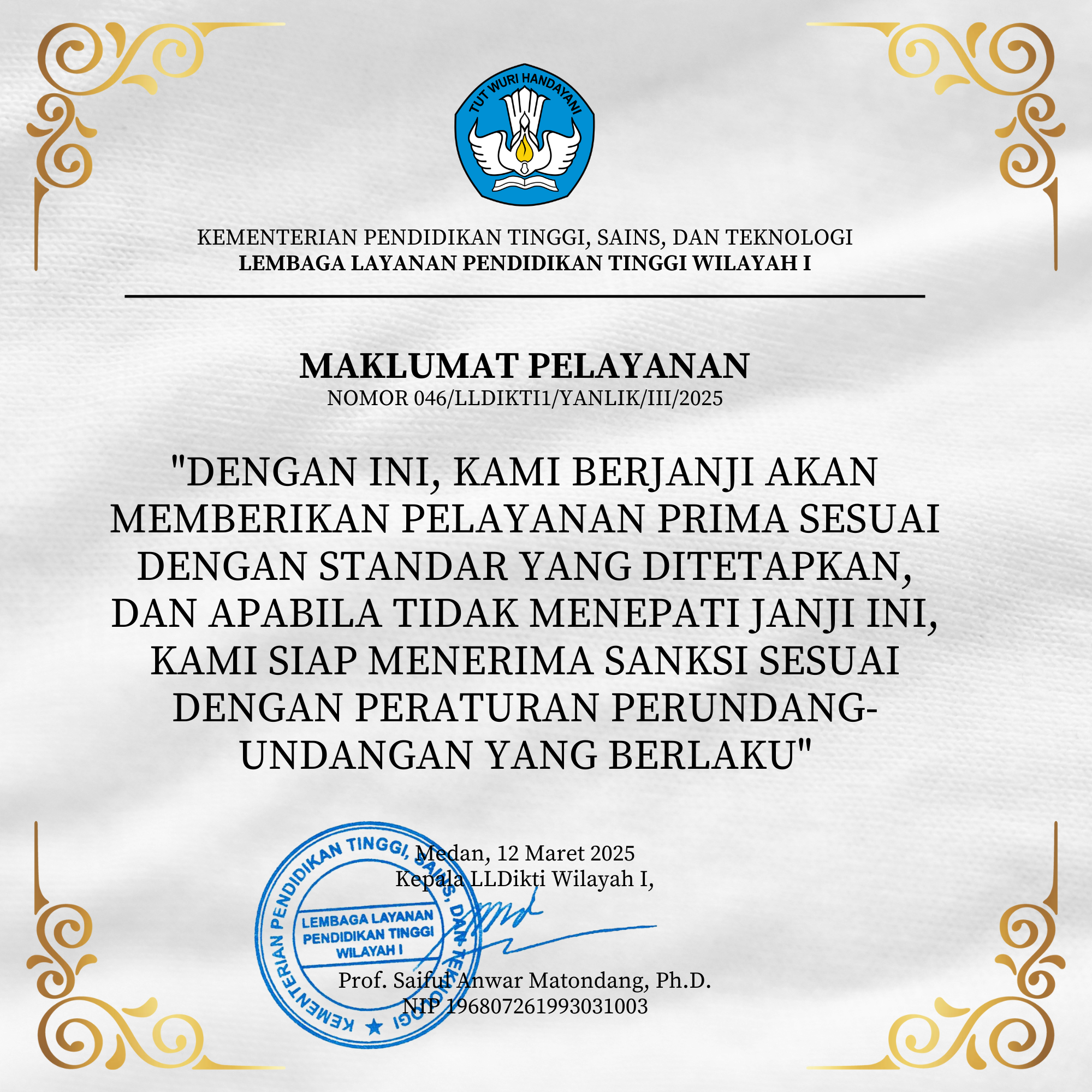 Maklumat Pelayanan LLDikti Wilayah I